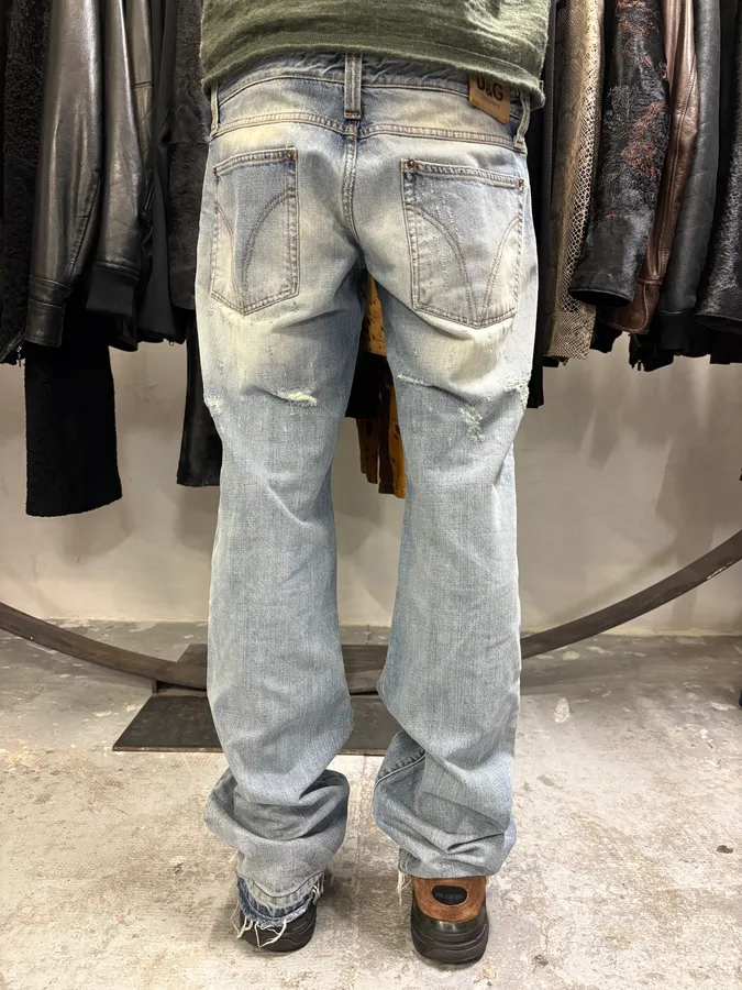 AW2003 Dolce & Gabbana Blue Distressed Double Waisted Denim Jeans - Image 5