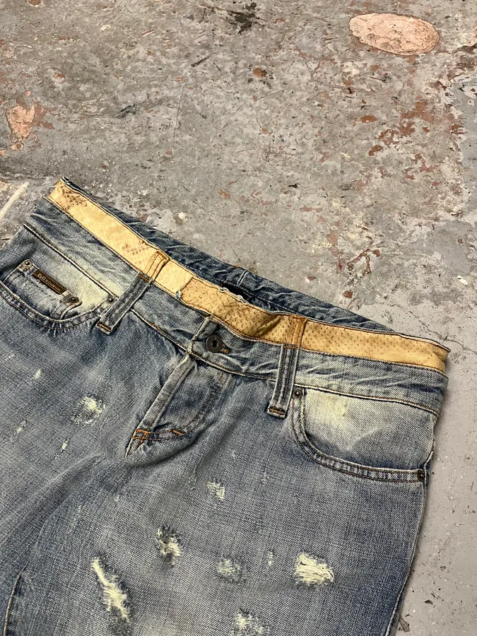 AW2003 Dolce & Gabbana Blue Distressed Double Waisted Denim Jeans - Image 6