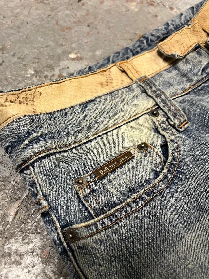 AW2003 Dolce & Gabbana Blue Distressed Double Waisted Denim Jeans - Image 8