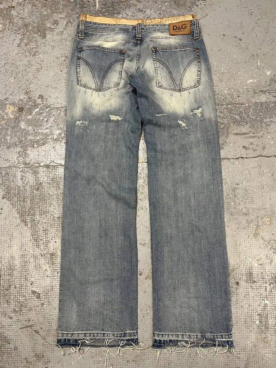 AW2003 Dolce & Gabbana Blue Distressed Double Waisted Denim Jeans - Image 9