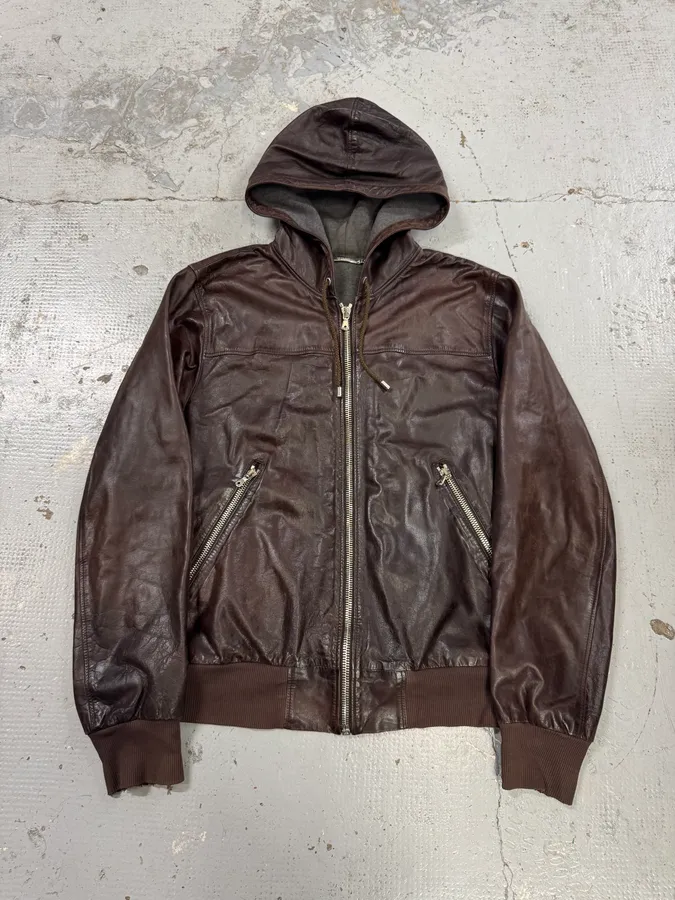 AW2003 Dolce & Gabbana Brown Hooded Leather Jacket