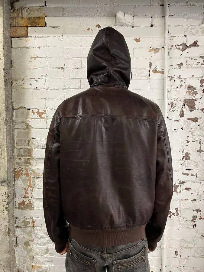 AW2003 Dolce & Gabbana Brown Hooded Leather Jacket - Image 3
