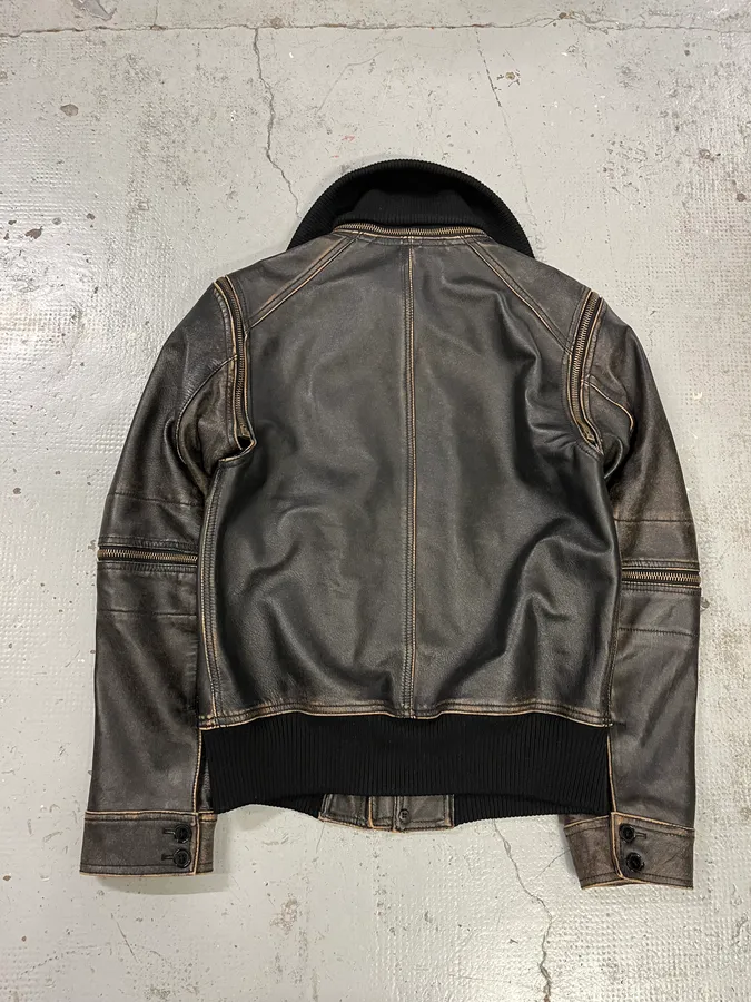 AW2003 Dolce & Gabbana Brown Horse Leather Zip Detachables Sleeves Jacket - Image 12