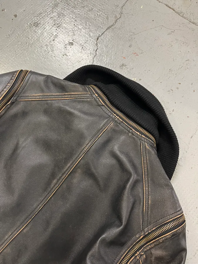 AW2003 Dolce & Gabbana Brown Horse Leather Zip Detachables Sleeves Jacket - Image 13