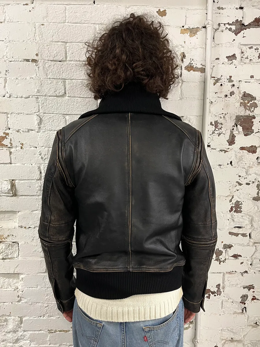 AW2003 Dolce & Gabbana Brown Horse Leather Zip Detachables Sleeves Jacket - Image 6