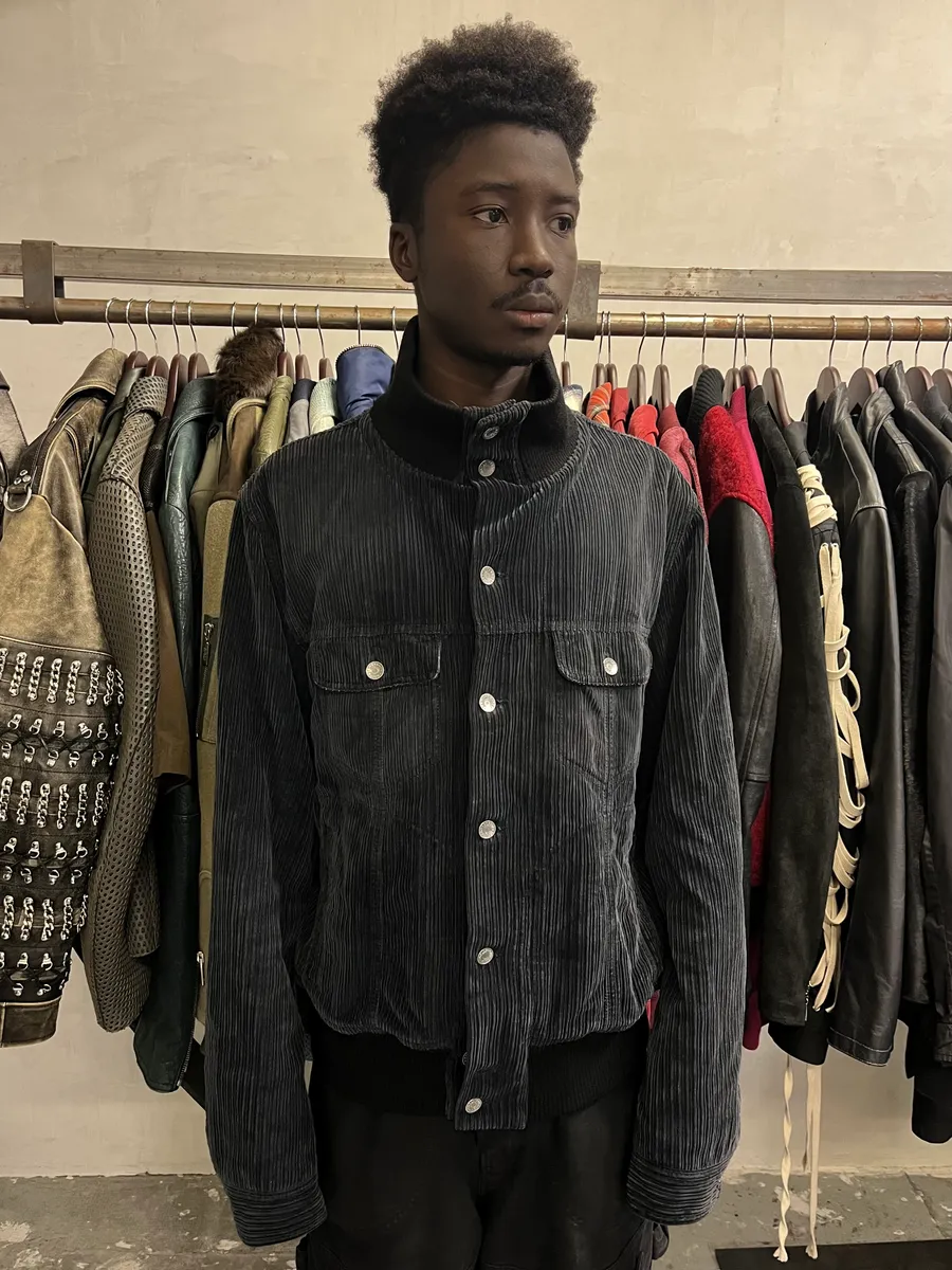 AW2003 Dolce & Gabbana Corduroy Buttoned Black Faded Jacket - Image 2
