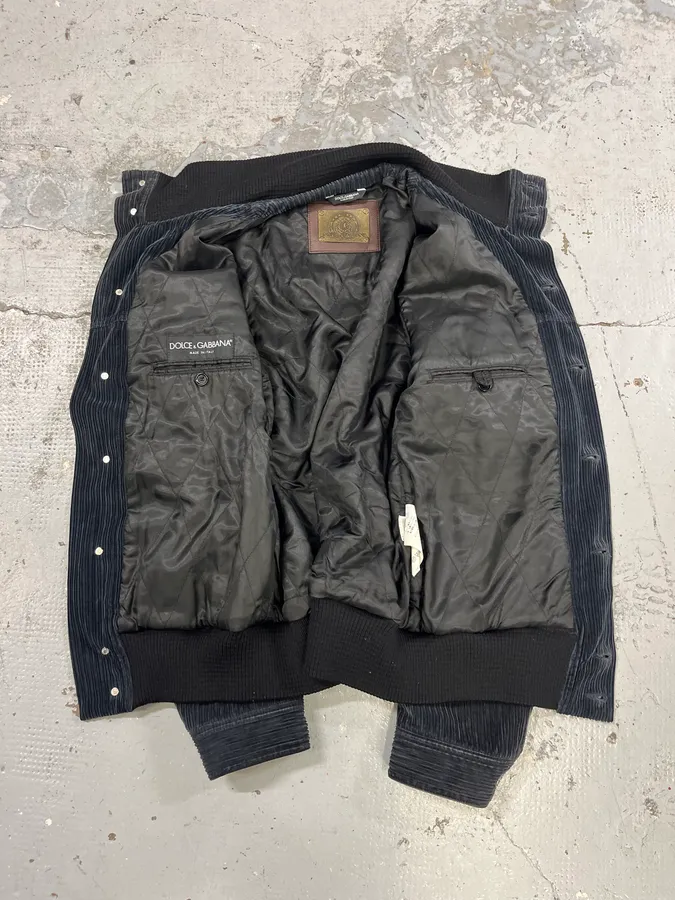 AW2003 Dolce & Gabbana Corduroy Buttoned Black Faded Jacket - Image 7