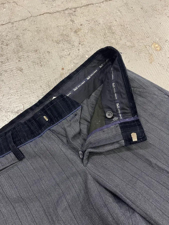 AW2003 Dolce & Gabbana Corduroy Waistband Grey Tailored Pants - Image 10