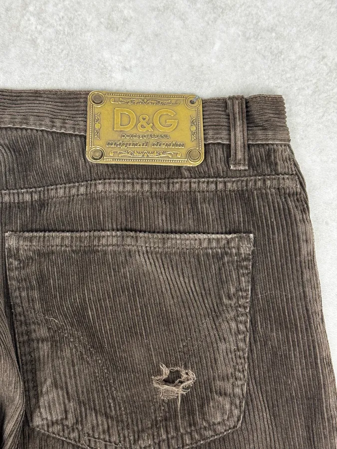 AW2003 Dolce & Gabbana Cozy Large Brown Velvet Pants - Image 8