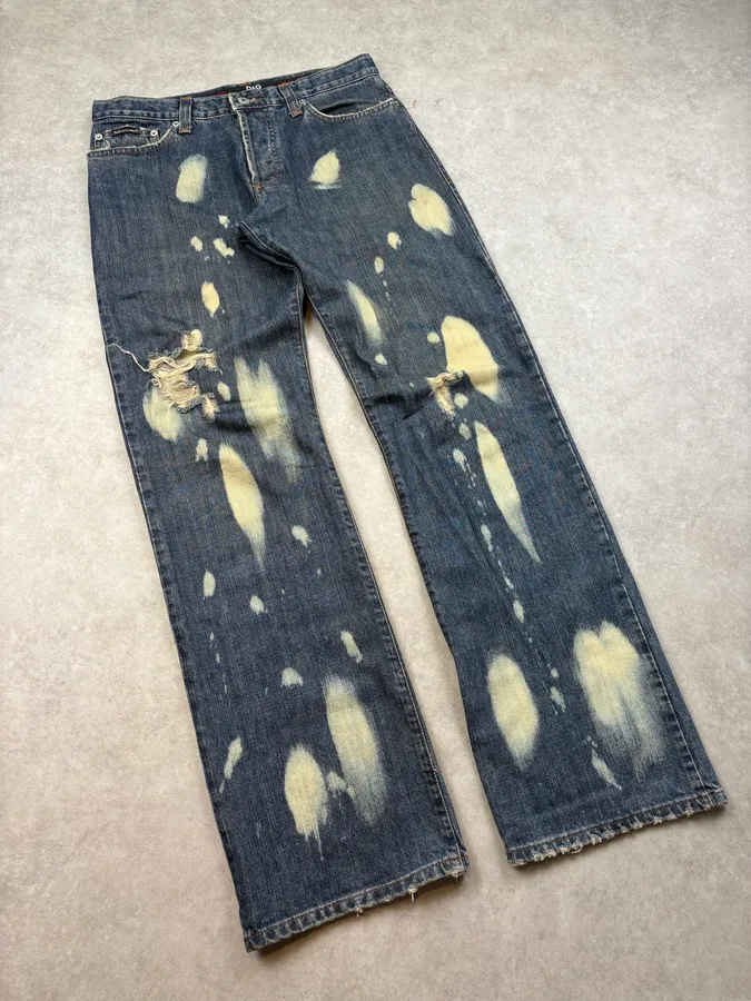 AW2003 Dolce & Gabbana Distressed Bleached Denim Jeans - Image 5