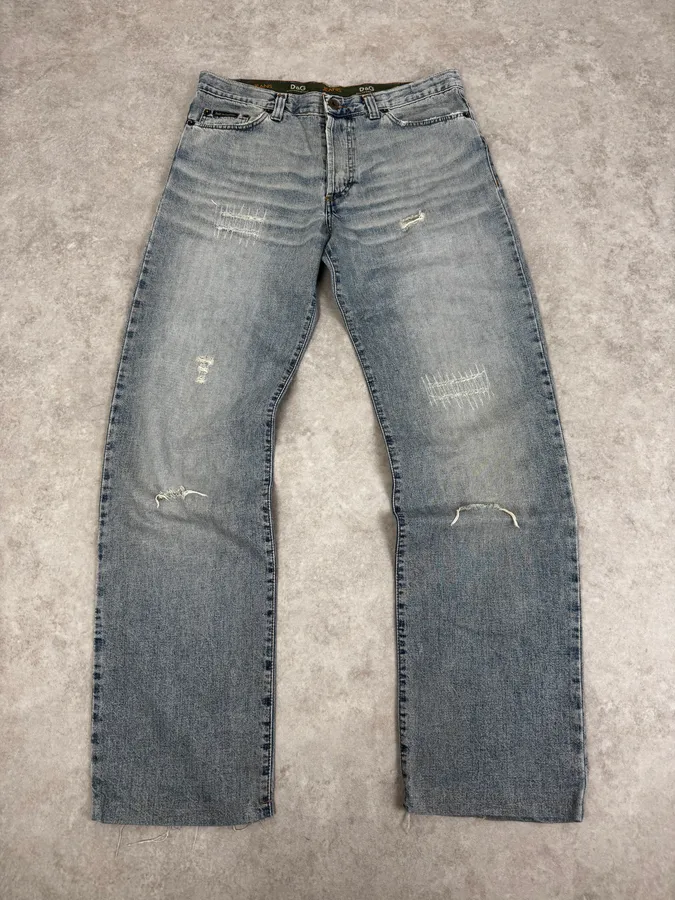 AW2003 Dolce & Gabbana Distressed Blue Denim Jeans - Image 4
