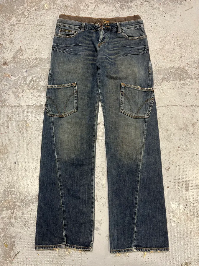 AW2003 Dolce & Gabbana Double Waisted Cargo Denim Jeans - Image 5