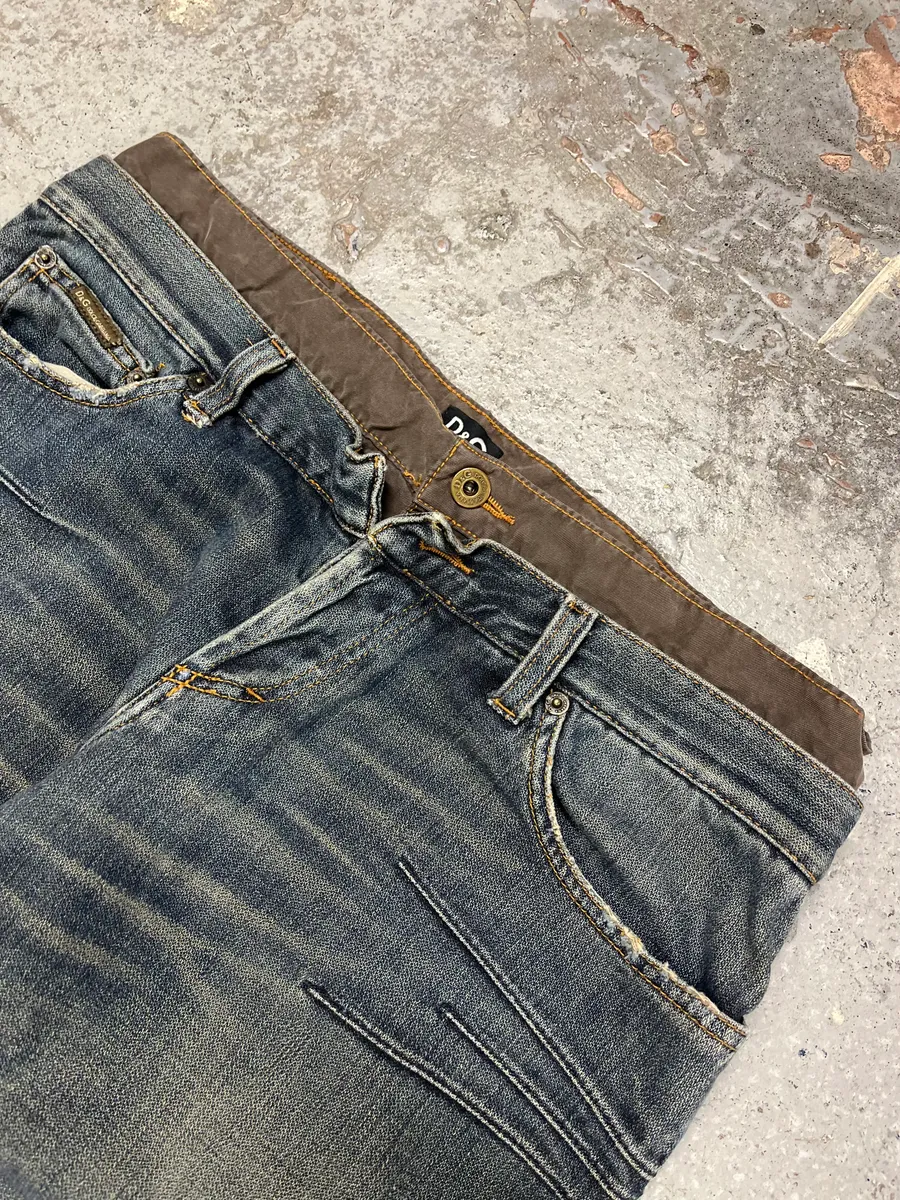 AW2003 Dolce & Gabbana Double Waisted Cargo Denim Jeans - Image 6