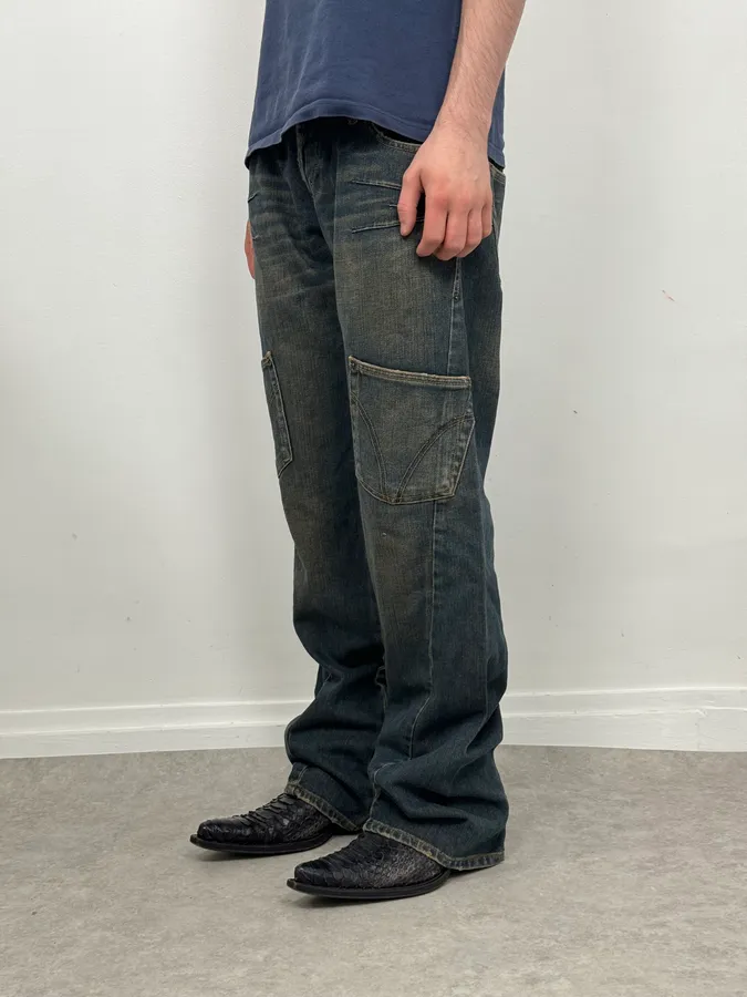 AW2003 Dolce & Gabbana Double Waisted Faded Cargo Denim Jeans - Image 3