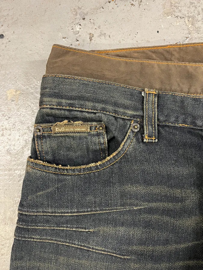 AW2003 Dolce & Gabbana Double-Waisted Faded Denim Cargo Pants - Image 10