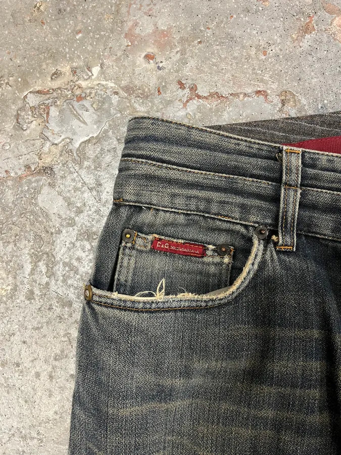 AW2003 Dolce & Gabbana Double Waisted Faded Denim Jeans - Image 10