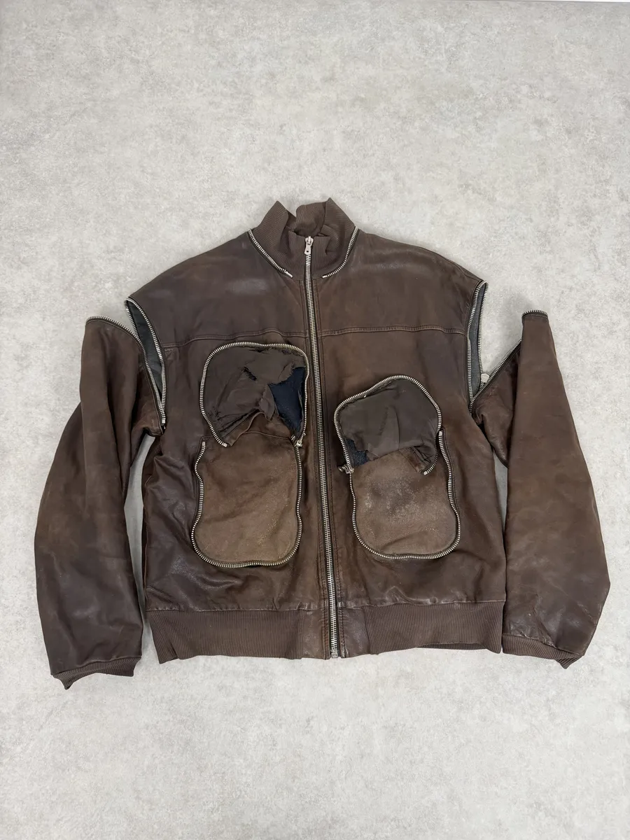 AW2003 Dolce & Gabbana Goatskin Detachable Sleeves Cargo Leather Bomber Jacket - Image 6