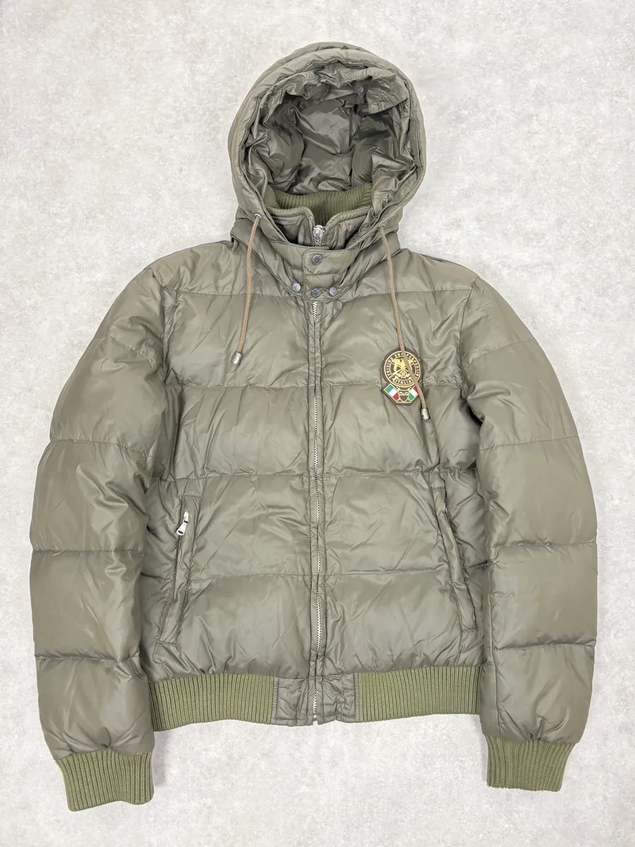 AW2003 Dolce & Gabbana Green Hooded Puffer Bomber Jacket - Image 3