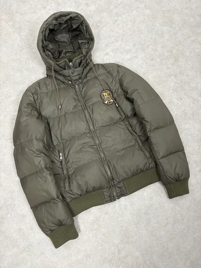AW2003 Dolce & Gabbana Green Hooded Puffer Bomber Jacket - Image 4