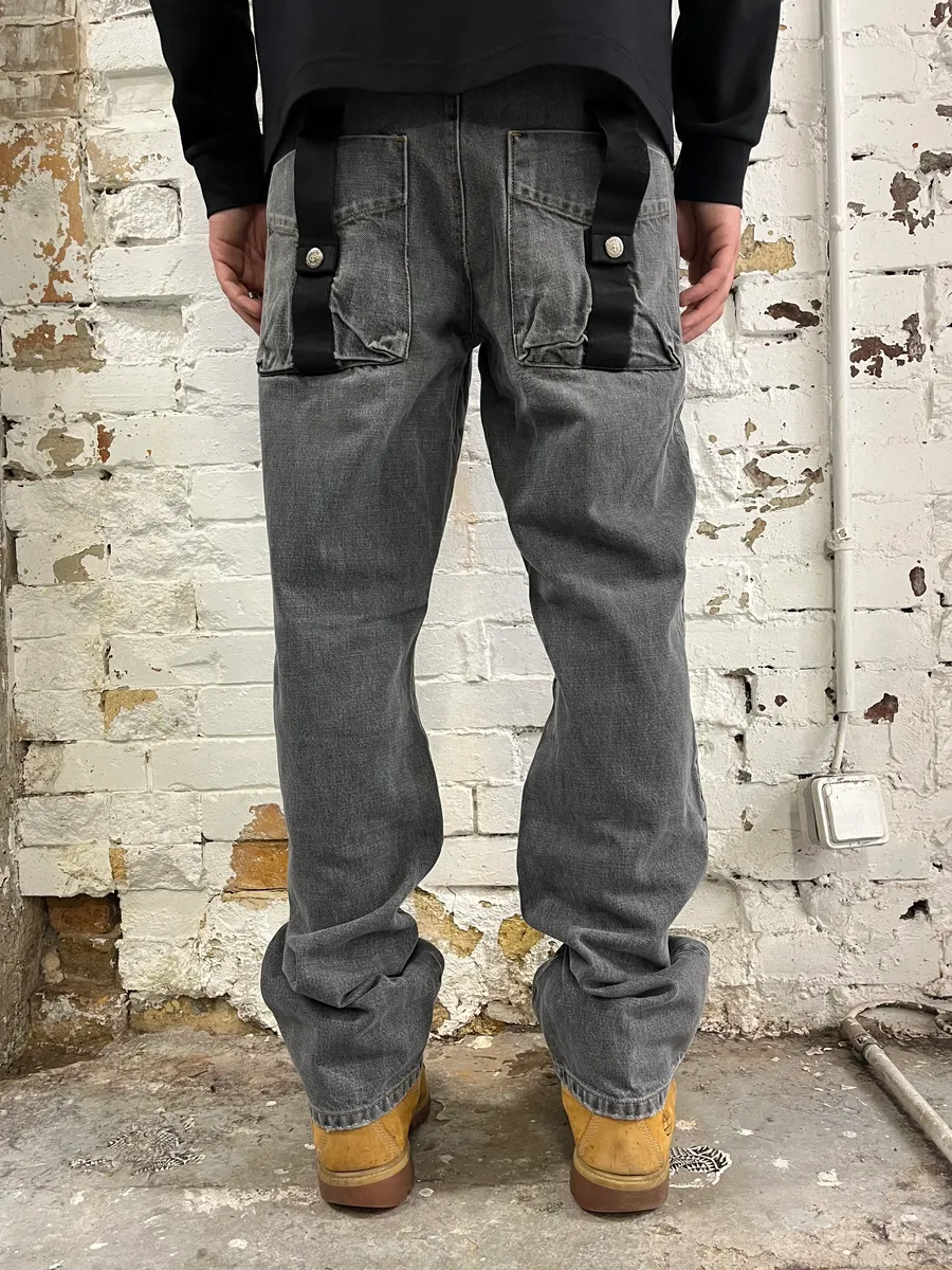 AW2003 Dolce & Gabbana Grey Anatomic Zip Bondage Denim Jeans - Image 3
