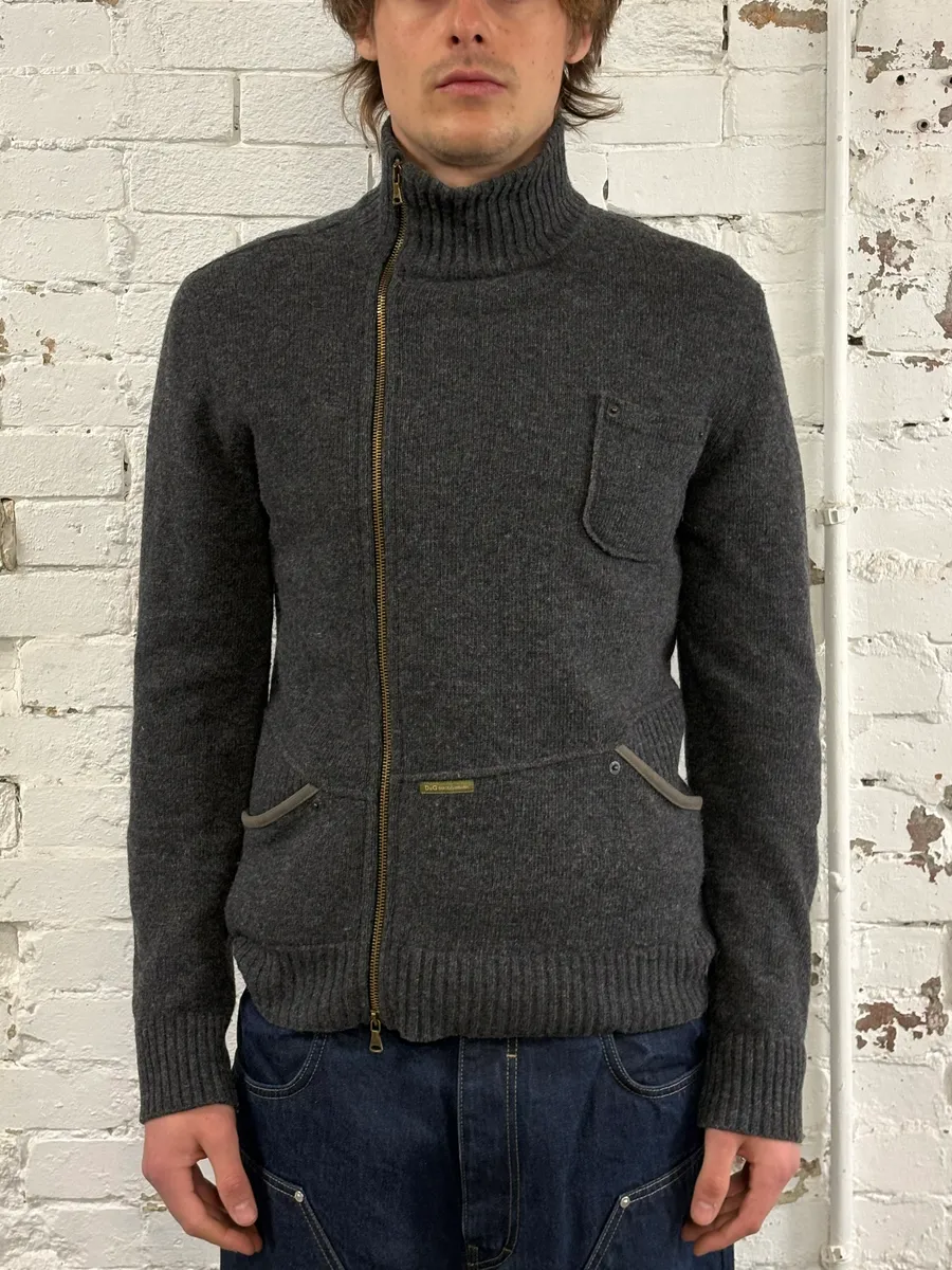 AW2003 Dolce & Gabbana Grey Asymmetrical Wool Cardigan Sweater