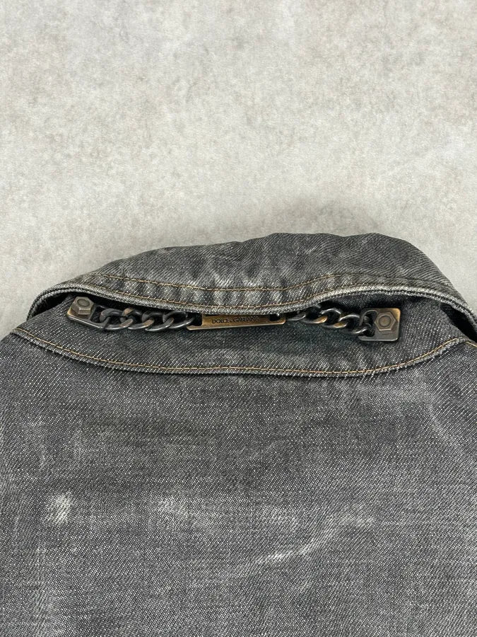 AW2003 Dolce & Gabbana Grey Eroded Denim Jacket - Image 10