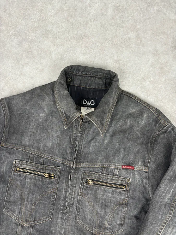 AW2003 Dolce & Gabbana Grey Eroded Denim Jacket - Image 4