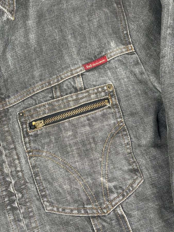 AW2003 Dolce & Gabbana Grey Eroded Denim Jacket - Image 9