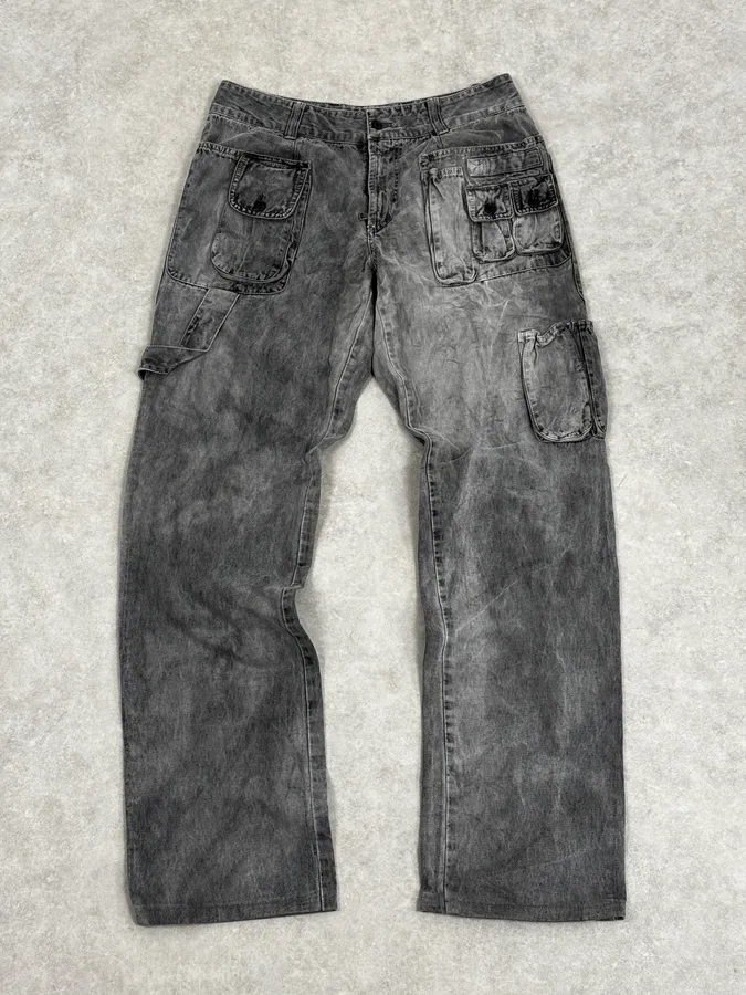 AW2003 Dolce & Gabbana Grey Multi-Pocket Eroded Cargo Pants