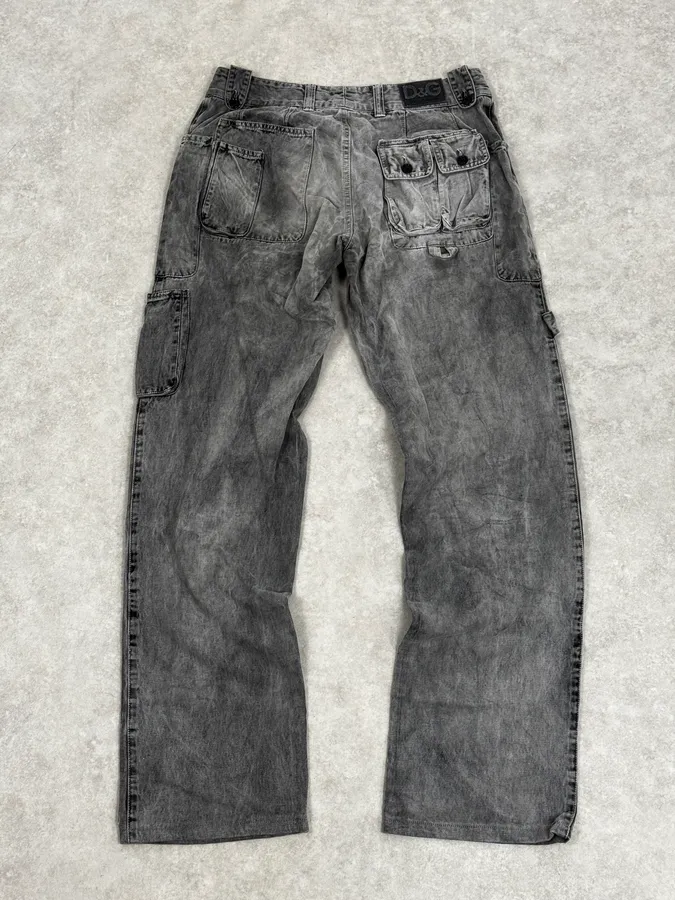 AW2003 Dolce & Gabbana Grey Multi-Pocket Eroded Cargo Pants - Image 5