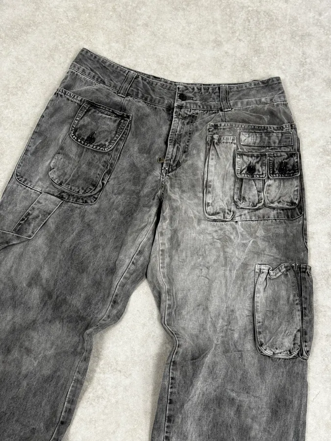 AW2003 Dolce & Gabbana Grey Multi-Pocket Eroded Cargo Pants - Image 6