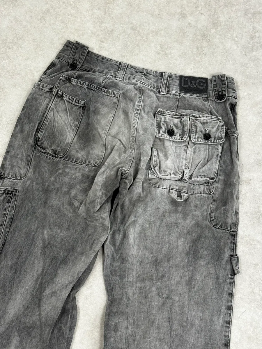 AW2003 Dolce & Gabbana Grey Multi-Pocket Eroded Cargo Pants - Image 7