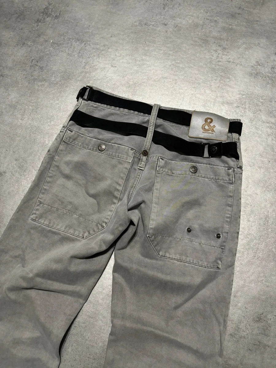 AW2003 Dolce & Gabbana Grey Relaxed Bondage Strapped Pants - Image 3