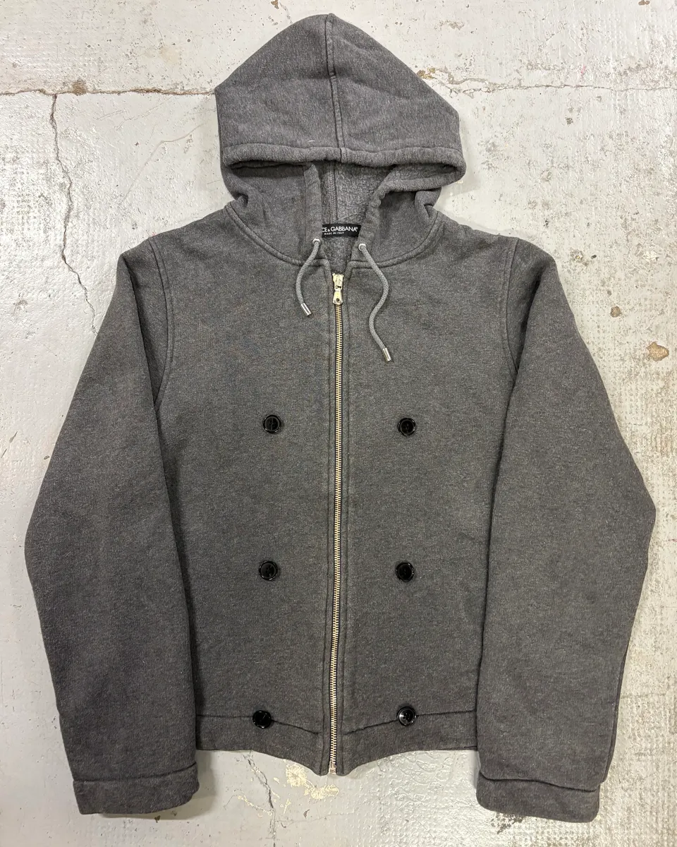 AW2003 Dolce & Gabbana Grey Wool Double-Breasted Zip Hoodie