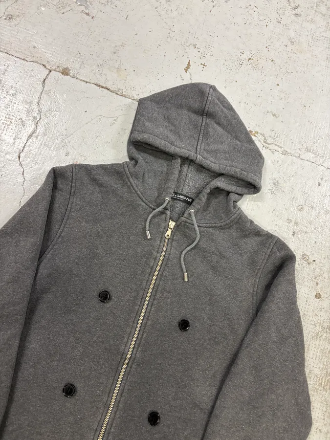 AW2003 Dolce & Gabbana Grey Wool Double-Breasted Zip Hoodie - Image 4