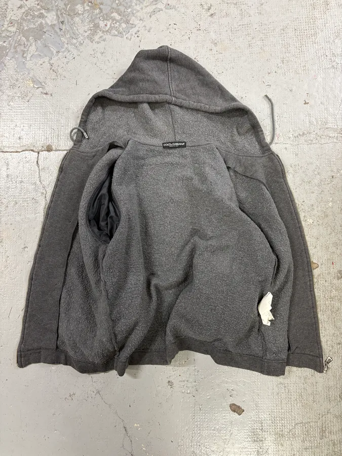 AW2003 Dolce & Gabbana Grey Wool Double-Breasted Zip Hoodie - Image 7