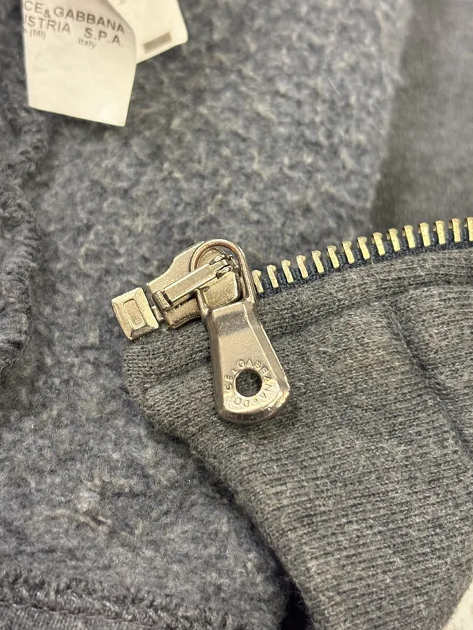 AW2003 Dolce & Gabbana Grey Wool Double-Breasted Zip Hoodie - Image 9