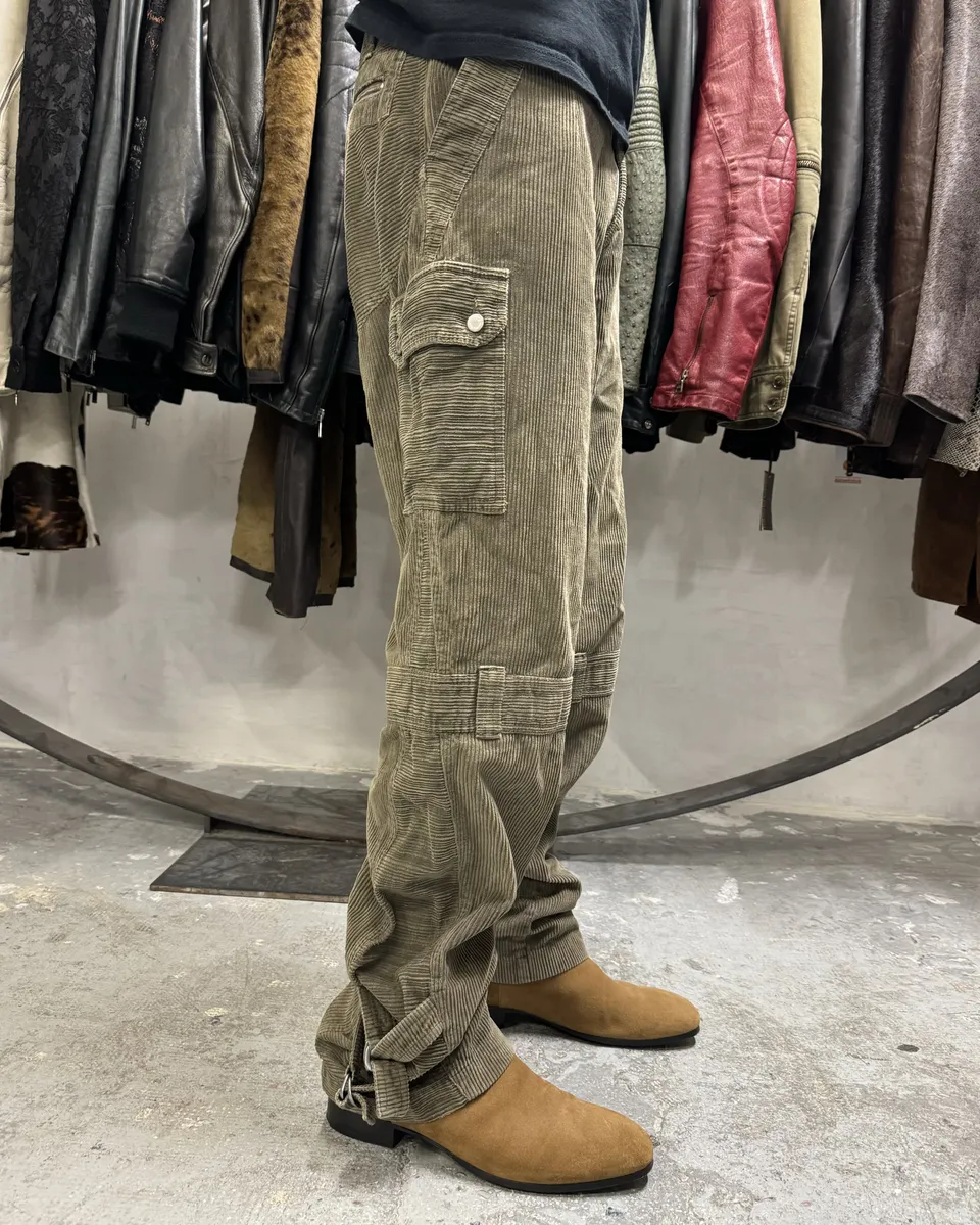 AW2003 Dolce & Gabbana Kaki Velvet Bondage Padded Cargo Pants