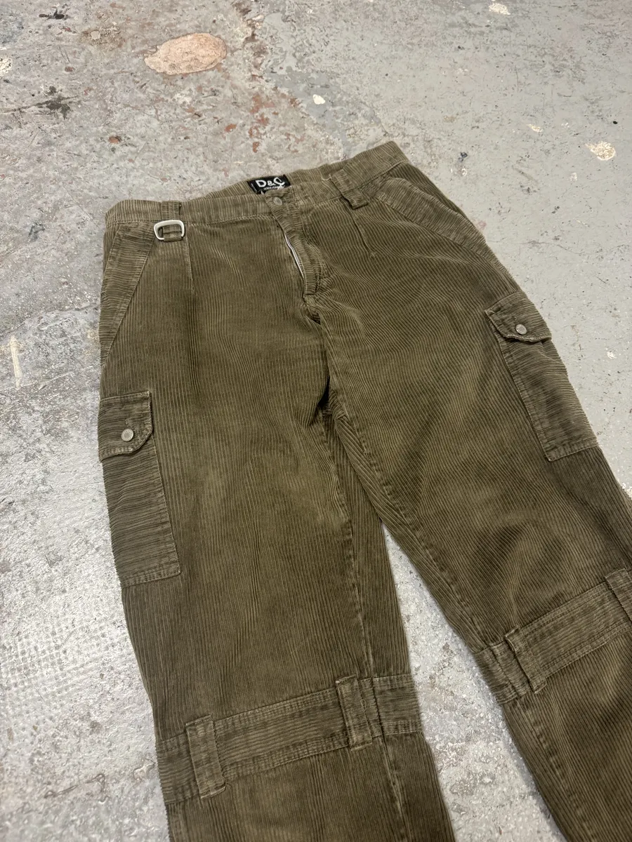 AW2003 Dolce & Gabbana Kaki Velvet Bondage Padded Cargo Pants - Image 10