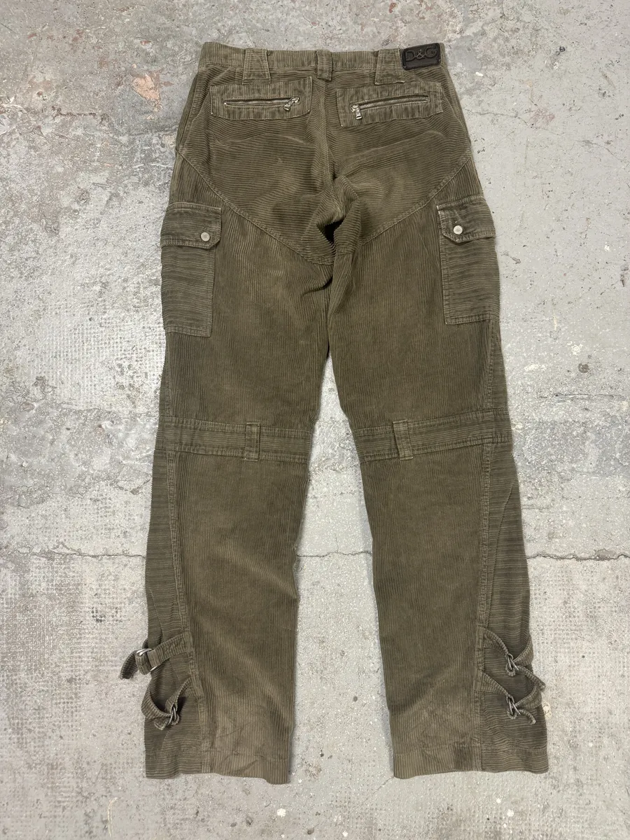 AW2003 Dolce & Gabbana Kaki Velvet Bondage Padded Cargo Pants - Image 5