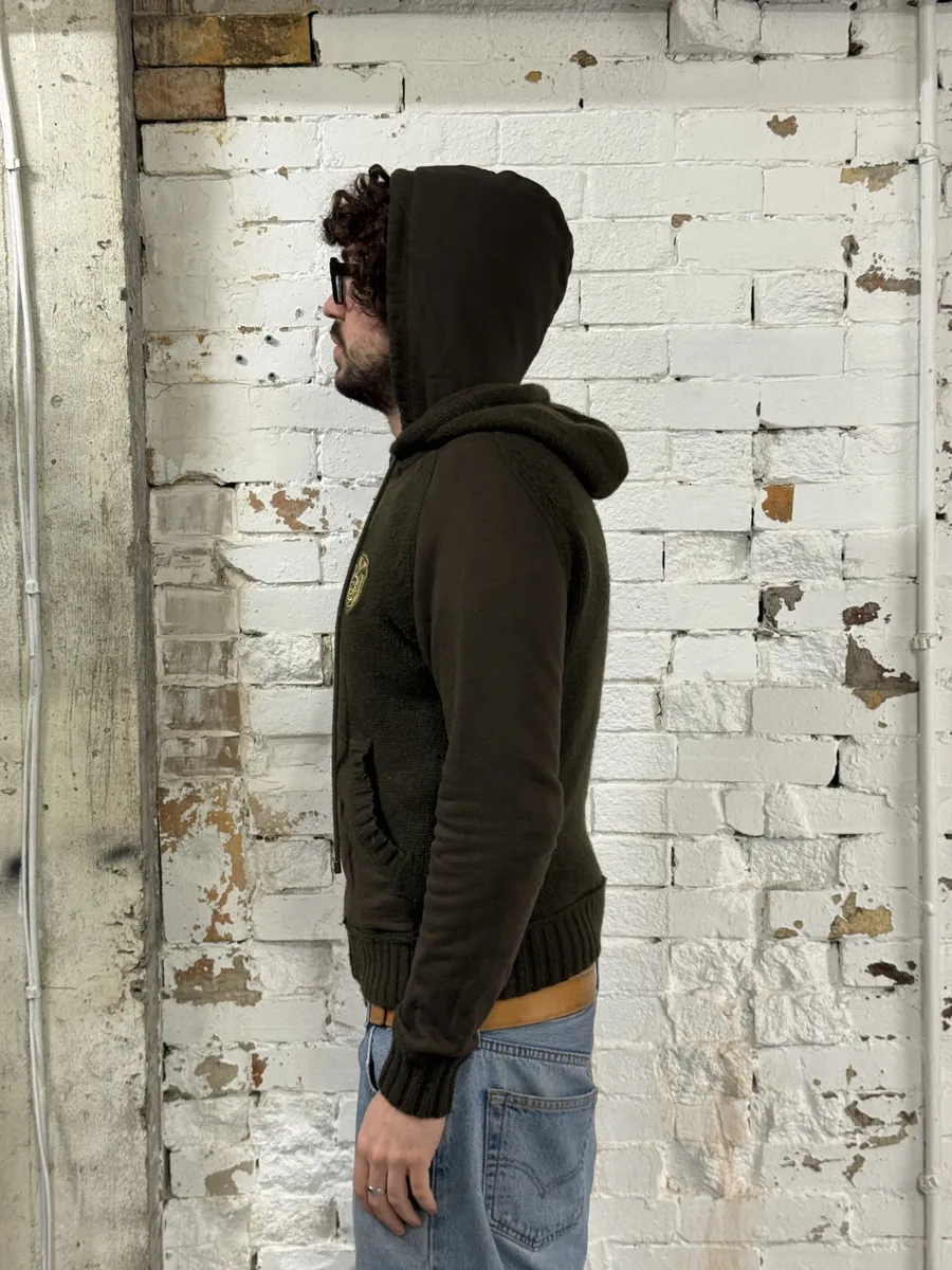 AW2003 Dolce & Gabbana Khaki Green Wool Zip-up Hoodie - Image 5