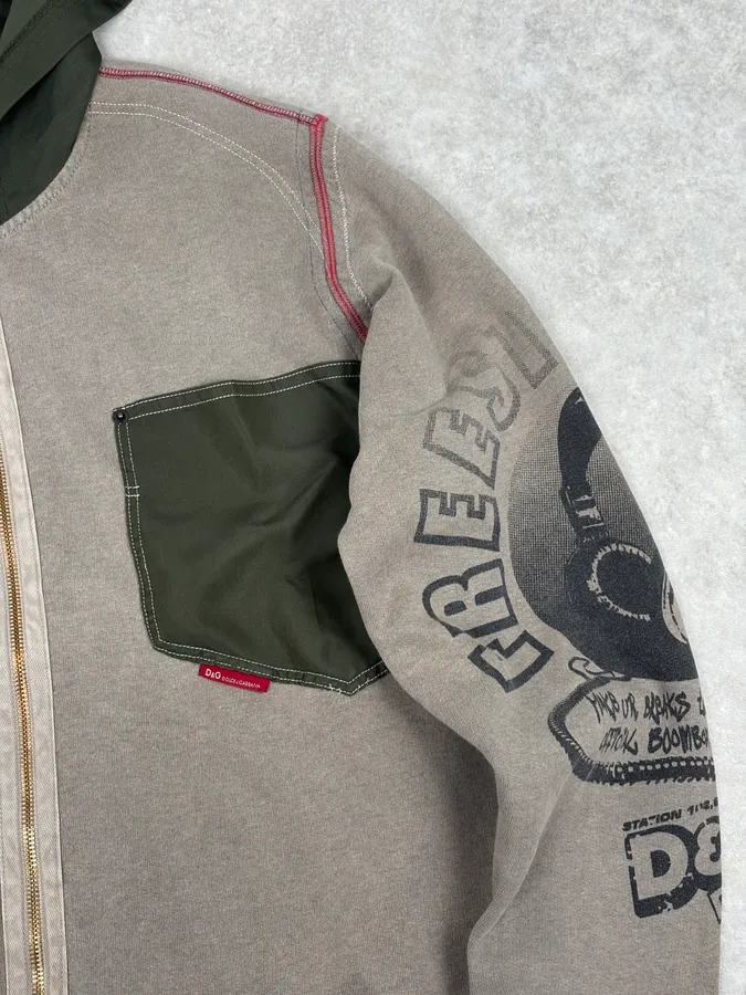 AW2003 Dolce & Gabbana Khaki Hybrid Zip-up Hoodie - Image 8