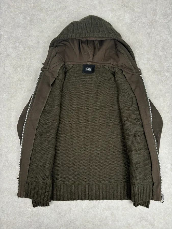 AW2003 Dolce & Gabbana Khaki Wool Embroidered Zip-up Hoodie - Image 7