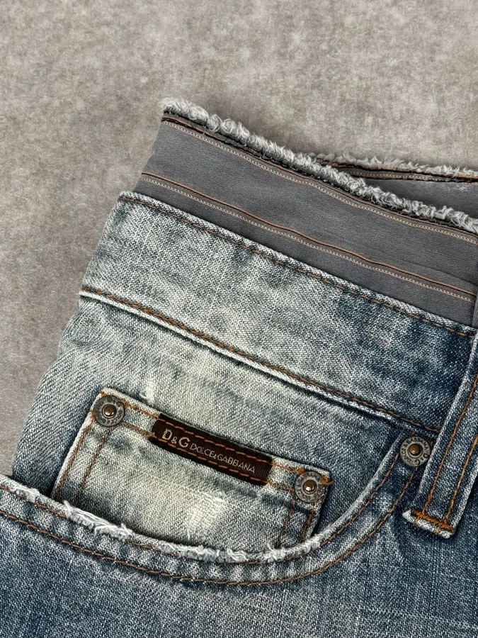 AW2003 Dolce & Gabbana Light Blue Distressed Double Waisted Jeans - Image 8