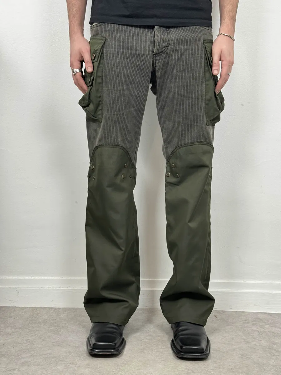 AW2003 Dolce & Gabbana Military Green Corduroy & Nylon Cargo Pants - Image 2