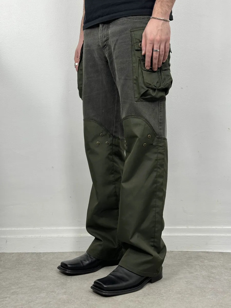 AW2003 Dolce & Gabbana Military Green Corduroy & Nylon Cargo Pants - Image 4