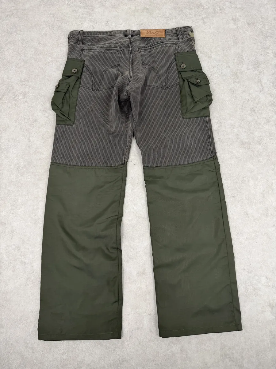 AW2003 Dolce & Gabbana Military Green Corduroy & Nylon Cargo Pants - Image 5
