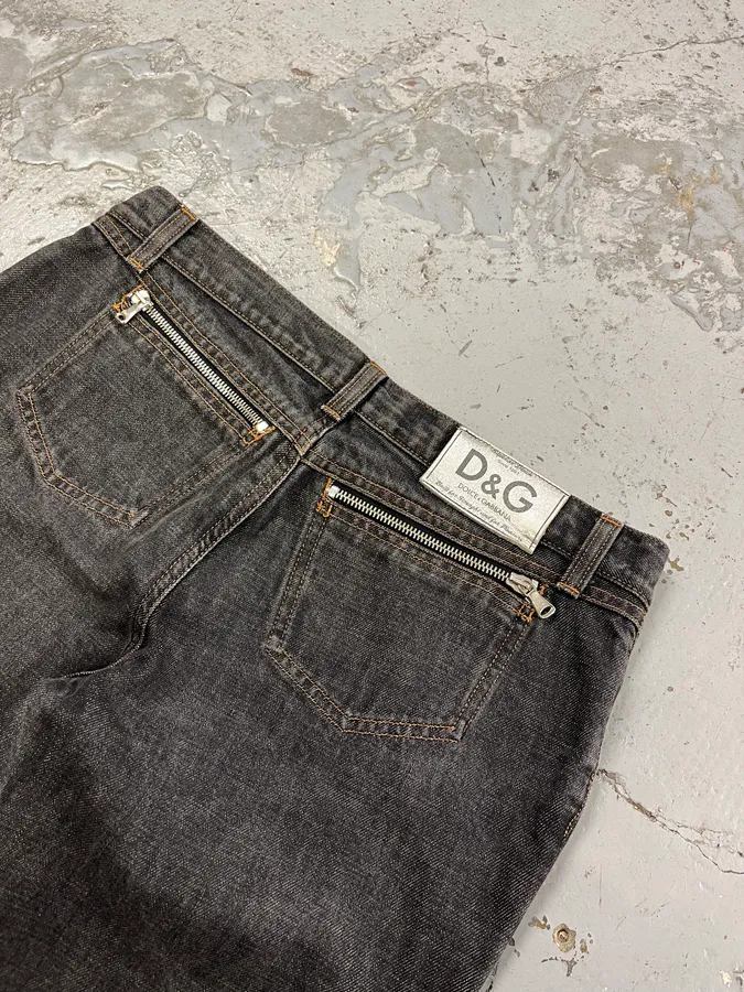 AW2003 Dolce & Gabbana Multi Zips Grey Denim Jeans - Image 10