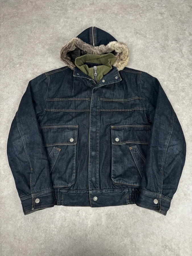 AW2003 Dolce & Gabbana Navy Denim Fur Hood Jacket