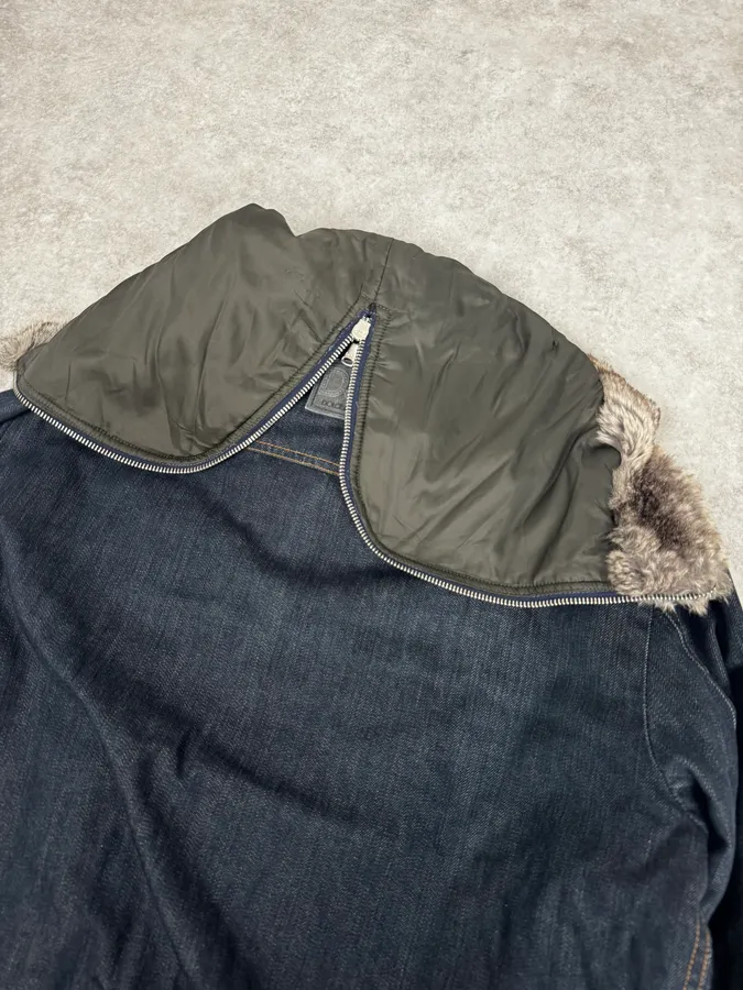 AW2003 Dolce & Gabbana Navy Denim Fur Hood Jacket - Image 10